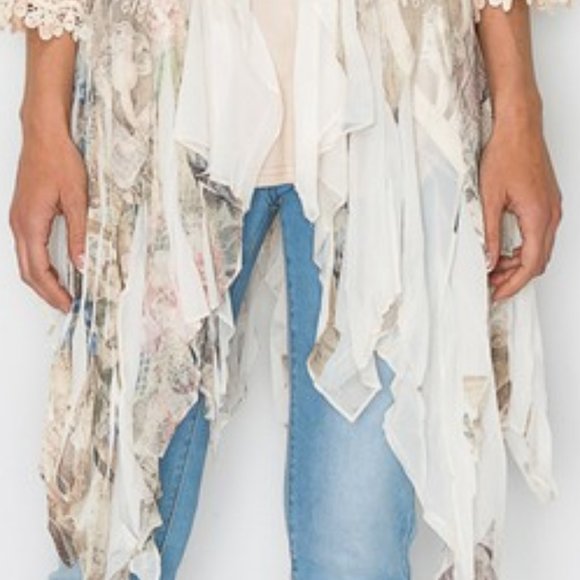 new ORIGAMI CHIFFON RUFFLE kimono vest shirt cardigan wrap SM-4XL western boho - Picture 6 of 10